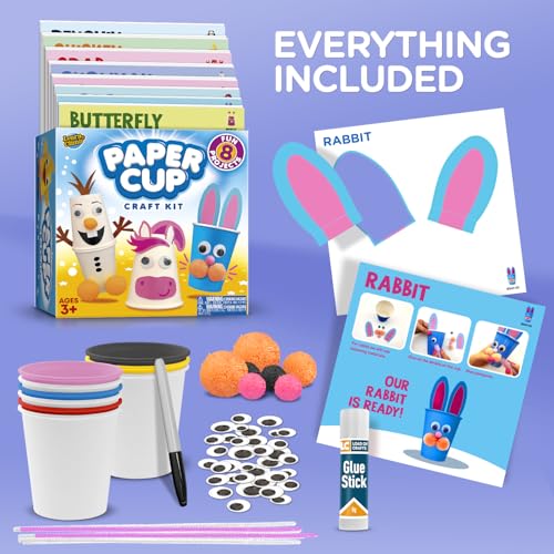 Arts and Crafts for Toddlers & Kids Ages 3-5 – Paper Cup Craft Kit, 8 Animal Projects – Fun Preschool Activity for Girls & Boys