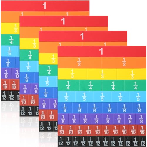 Sayglossy 4 Sets Fraction Tiles Sets for Math Fraction Manipulatives Montessori Math Materials EVA Foam Algebra Tiles Games for Classroom Teaching Aids, Homeschool Supplies