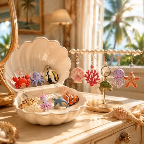 18Pcs Ocean Life Polymer Clay Cutters Set Sea Creatures Mini Clay Earring Cutters Summer Marine Animals Turtle Dolphin Jellyfish Seashell Polymer Jewelry Cutter for Earrings Crafts DIY Tool Supplies