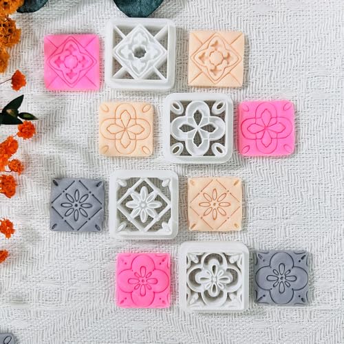 Xaekicr 8PCS Tile Pattern Polymer Clay Cutters Set – Mediterranean Geometric Clay Cutters and Textured Molds, Clay Tools for Polymer Clay Jewelry and Crafts - color: 2E color