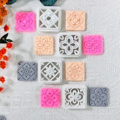 Xaekicr 8PCS Tile Pattern Polymer Clay Cutters Set – Mediterranean Geometric Clay Cutters and Textured Molds, Clay Tools for Polymer Clay Jewelry and Crafts - color: 2E color