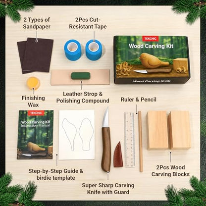 Wood Carving Kit, 13Pcs Whittling Kit with Carving Knives for Beginners - color: Bird Wood Carving Kit