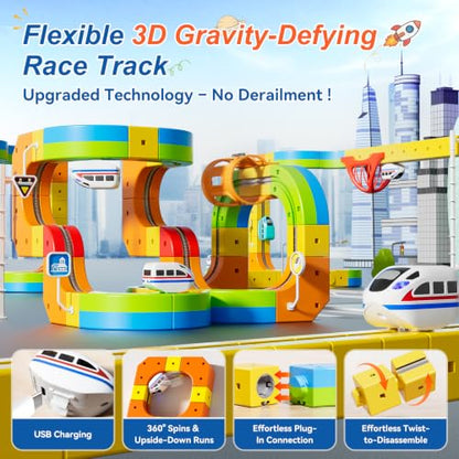 Electric Train Set, 3D Cube Track-DIY Rail Cube Block Kit - size: 92pcs+1 Car