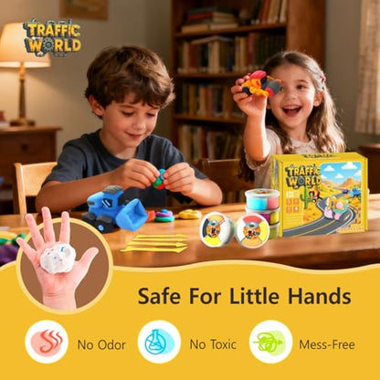 Air Dry Clay Kit for Kids – 12 Pack Construction Vehicles Modeling Clay Set - color: Yellow Traffic Kit