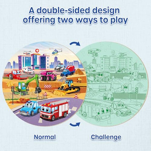 SYNARRY Transportation Floor Puzzle for Kids Ages 3-5, Large 70-Piece - style: Vehicle