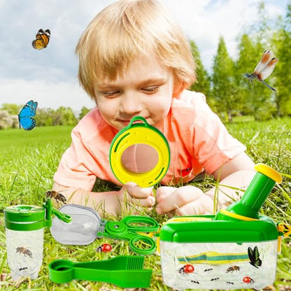 Bug Catcher Kit for Kids,8 Pcs Kids Bug Habitat with Bug Collector Butterfly Net Magnifying Glass Binoculars Tweezer Hats,Outdoor Explorer Kit for Boys Girls 3-12 Years Old