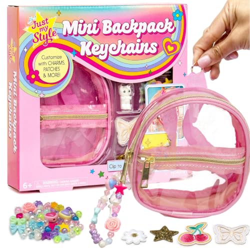 Just My Style Mini Backpack Keychains, Customize Key Chains & Clip to Anything, Includes Adhesive Patches, Bag Charms & Beads for Bracelet Making, Custom Bag Clip Bracelet Craft, Great Gifts for Girls - color: Mini Keychains