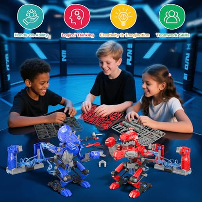 Hydraulic Boxing Bots Building Kit, STEM Educational Fighting Game Set, 2-Player Battle Robot Toy for Kids, Cool Birthday Gift for Boys Age 8+
