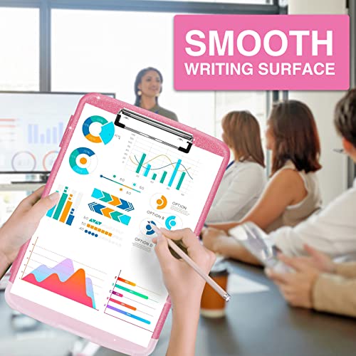 Sooez Glitter Clipboard with Storage, Nursing Clip Boards 8.5x11 with Pen Holder, Cute Clipboards with Low Profile Clip, Sparkle Plastic Organizer Case Box for Women Teacher, Side Opening - color: Glitter Rose Pink