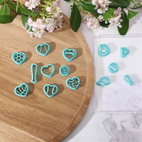 14Pcs Sports Heart Polymer Clay Cutters Golf Basketball Football Clay Earrings Cutters Rugby Hat Cute Polymer Clay Cutter for Jewelry Earrings Making Birthday Party DIY Supplies - style: Ball games