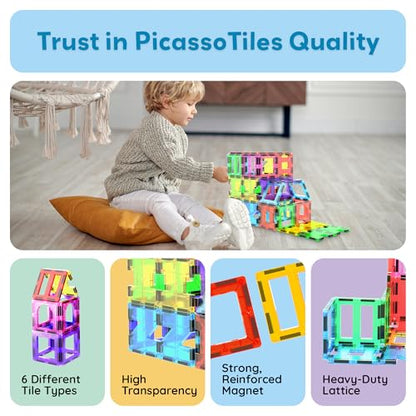 PicassoTiles Magnetic Tiles Building Blocks STEM Toy Set for Kids Ages 3+ - color: See-through Shape