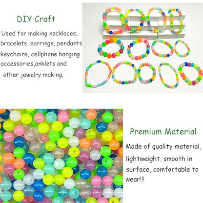 1016Pcs Glow in The Dark Round Beads, 6mm 8mm 10mm Luminous Round Bead Acrylic UV Color Changing Bracelet Beads Sun Sensitive Plastic Glow Bead Bulk for Jewelry Making Bracelets Necklace - color: 6mm+8mm+10mm