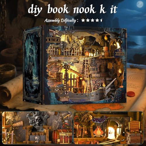 VORATHIS Book Nook Kit, 3D Wooden Puzzle for Adults (Pirate Bay) - color: Pirate Bay