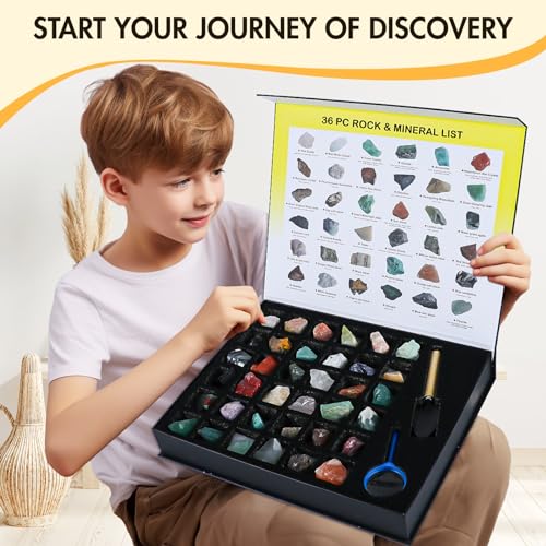 36pc Rock & Mineral Collection Kit for Kids, STEM Earth Science Set