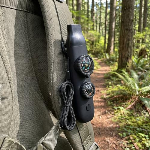 7-in-1 Emergency Survival Safety Whistle with Compass & Thermometer, High-Strength ABS Kids Whistle for Hiking, Camping, Boating, Kayaking, Loud Survival Gear with Lanyard & LED Signal Light
