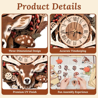 3D Wooden Puzzle for Adults - Forest Deer Clock - color: Forest Deer Clock