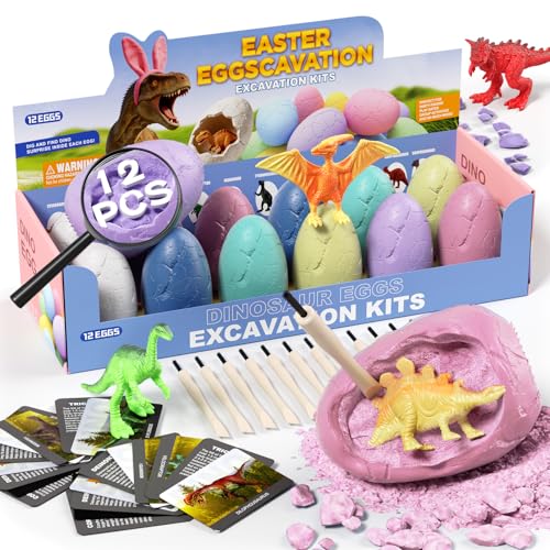 12 Pack Colorful Dinosaur Eggs, Excavation Kit with Learning Cards - style: 12 Dinosaur Eggs(Colorful)