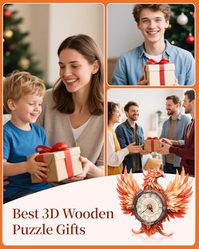 3D Puzzles for Adults-Wooden Fire Phoenix Clock Puzzle DIY Clock Model Kit
