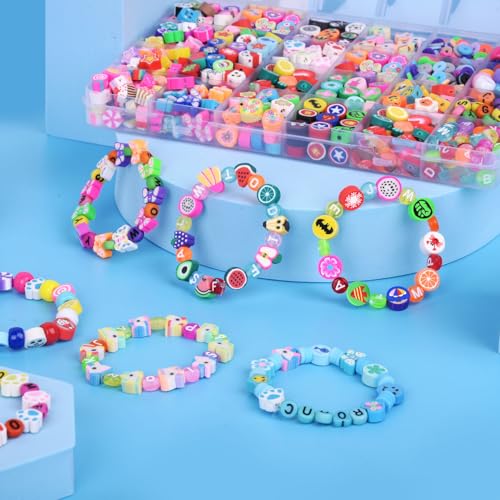 BBita 1000PCS Sports Polymer Clay Beads Bracelet Making kit, 24 Style Cute Fun Ball Beads Baseball Basketball Soccer Rugby Volleyball Football Charms, DIY Bracelet Making kit - color: A3#Style 1