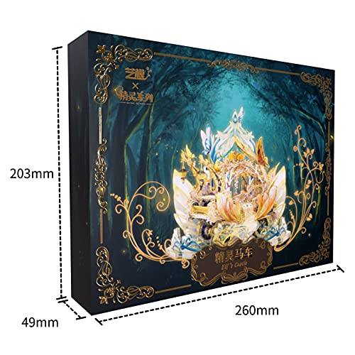 MU 3D Fairy Series Metal Puzzle Model Kits Cinderella's Elf Carriage, Princess Magic Palace Miniature Building, DIY Birthday Xmas Gift Toy Sets - color: Elf Carriage