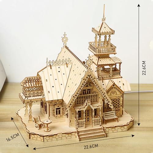 3D Wooden Puzzles for Adults, Country Villa Model Building Kit w/Light