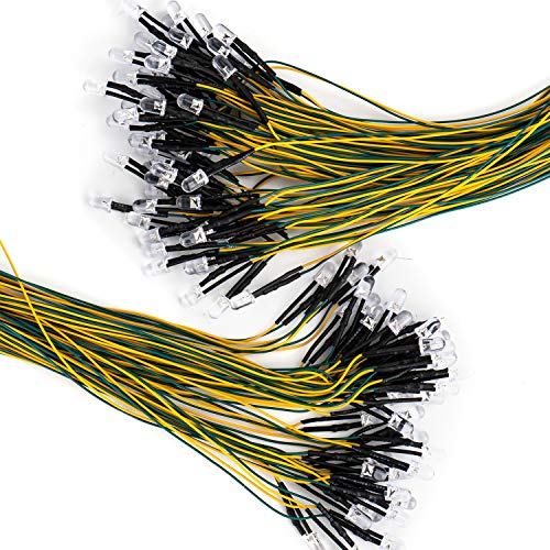 DiCUNO 100Pcs 5MM Pre Wired 12V Chartreuse Light LED Diodes, 9.4 Inch Lead - color: Chartreuse