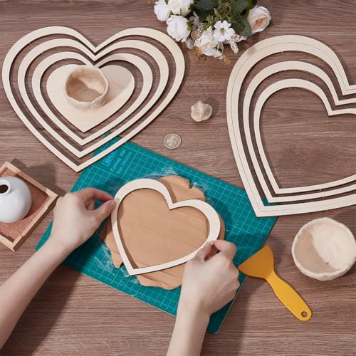 UNICRAFTALE 9Pcs Ceramics Plate Forming Molds Heart Pottery Tools Wooden Concentric Geometric Figure Rail Set Clay Molds DIY Dish Slump Mold for Ceramic Cutting and Printing Blank Modeling - size: 10.6-26.7cm Long