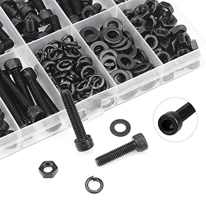 HELIFOUNER 240 Pieces M5 x 6mm /8mm /10mm /12mm /16mm /20mm /25mm, Hex Socket Head Cap Screws Bolts Washers Nuts Kit, 12.9 Grade Alloy Steel, Full Threaded, Black - size: M5, style: Socket Head