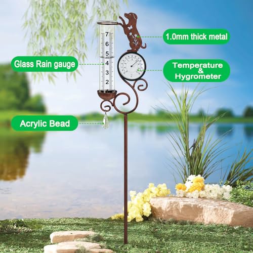 Dog Rain Gauge Outdoor,Large Number Scale Rain Gauge-Temperature&Hygrometer - color: Beagle