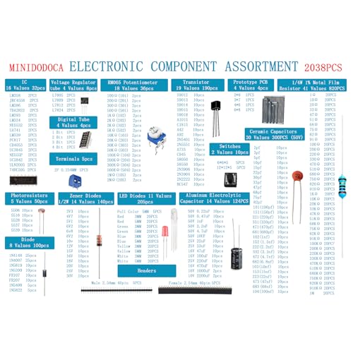 Electronic Component Kit & Total 2038 Pcs, LED Diodes, Metal Film Resistors, Electrolytic Capacitor Package,Diodes, Ceramic Capacitors,IC,PCB,Digital Tube, Common Transistor Assortment Box - style: Electronic components kit 2038pcs