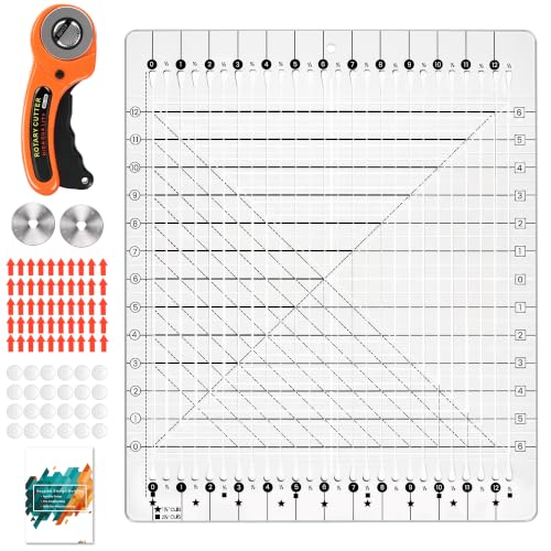 5-in-1 Quilting Ruler - 14.5" x 17.75" Slotted Quilting Ruler for Rotary Cutting, Precision Fabric Strip Guide & Quilting Square Ruler for Sewing Patchwork Quilts - size: 12-1/2in x 14-3/4in