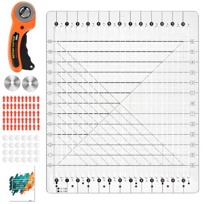 5-in-1 Quilting Ruler - 14.5" x 17.75" Slotted Quilting Ruler for Rotary Cutting, Precision Fabric Strip Guide & Quilting Square Ruler for Sewing Patchwork Quilts - size: 12-1/2in x 14-3/4in