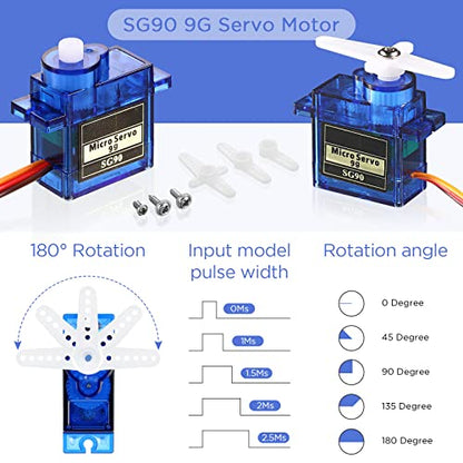 Hanaive 16 Pcs Sg90 9g Mini Micro Servo Motors Rc Servo Kit