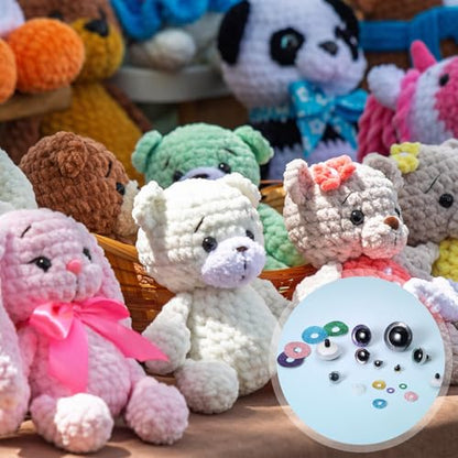 MECCANIXITY 12 Pcs Glitter Safety Eyes, 9mm Plastic 3D Crochet Doll Eyes with Washers and Drawstring Bag for Puppet Bear DIY Crafts Stuffed Animals Making Supplies, Light Green - color: Light Green