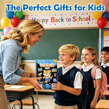 FUNNYB&G Foil Art Craft Kit for Kids, Sparkly Birthday Gift Toy for Boys - style: Happy Back to School