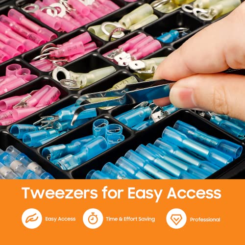 Kuject Ultimate Heat Shrink Wire Connectors, 1500PCS Waterproof Electrical Spade Connectors kit, Insulated Crimp Ring Fork Spade Terminal T-Tap Solder Butt Splice Connector for Marine Boat Truck