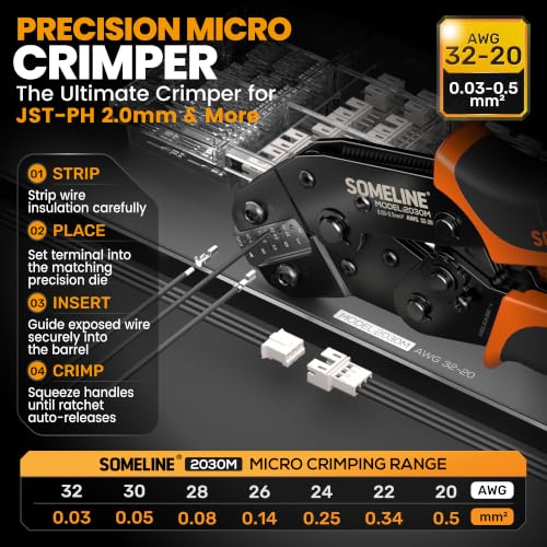 SOMELINE Crimping Tool & JST-PH 2.0mm Connector Kit, 2/3/4/5/6 Pin 640 pcs