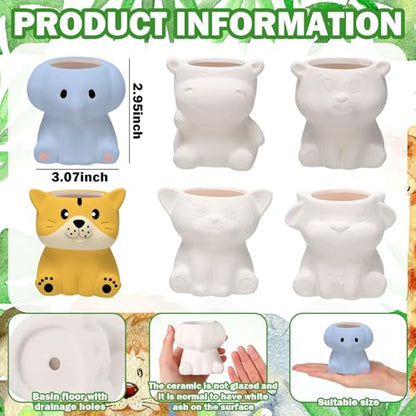 Beeveer 6 Sets Paint Your Own Ceramic Animal Succulent Planters Paintable Animal Ceramic Small DIY Figurines Unpainted Succulent Pots with Drainage Hole for Adults - style: Lovely Animal