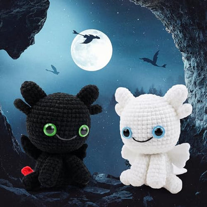 2PCS Dragons Crochet Kit for Beginners Crochet Starter Kit for Adults - color: Black White Dragon