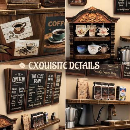 Coffee Shop Book Nook Kit DIY Miniature House with LED Lights, 3D Wooden Puzzle Bookshelf Insert for Adults, Double Door Mini Dollhouse Building Kit, Creative Home Decor Gift for Women & Men - style: Coffee Shop