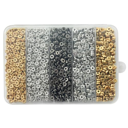 6mm Flat Round Spacer Beads, Clay Beads for Bracelets Making Kit, Heishi Polymer Flat Disc Spacer Beads for Jewelry Making, Clay Beads for Jewelry Making Gold Beads Silver (2000pcs) - color: 2000pcs