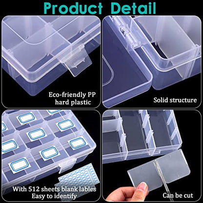 4 Pack Clear Plastic Organizer Box,36 Grids Clear Bead Organizer with Adjustable Divider for Bead Art DIY Craft Jewelry Fishing with 512 Label Stickers