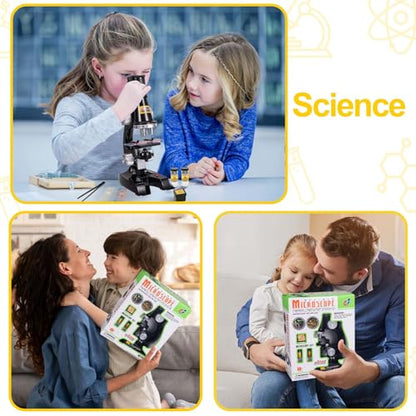 Little World Kids Microscope with LED Light - 100X/400X/1200X Magnification - color: Black