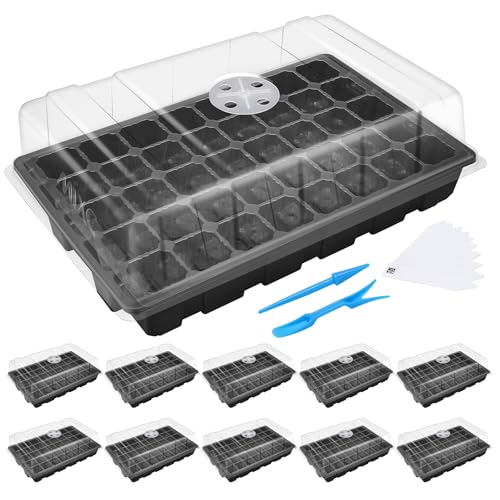 MIXC 10Pack Seed Starter Tray, 400Cell Mini Propagator Greenhouse Grow Kit - color: Black, size: 40-Cell 10-Pack