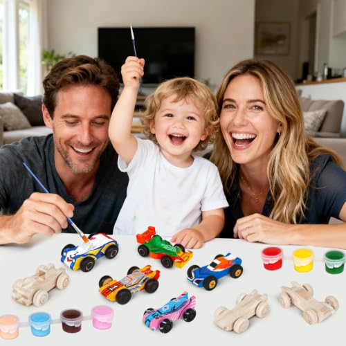 12 Pieces Unfinished Wooden Cars, Wood DIY Cars Arts and Crafts Kit for Students Home Activities Easy Woodworking and Family Time (Paints and Brushes not Included)
