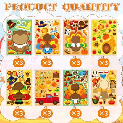 24 Sheets Thanksgiving Make a Face Sticker, Make Your Own Fall Thanksgiving Stickers Scarecrow Owl Turkey Stickers for Home School Classroom Crafts Activities Autumn Harvest Party Favors - style: Thanksgiving