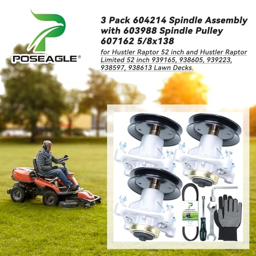 3 Pack 604214 Spindle Assembly for Hustler Raptor 52 inch Spindles - size: A17 3x604214 Spindle Kit