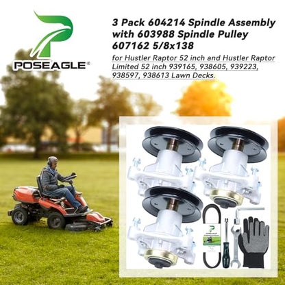 3 Pack 604214 Spindle Assembly for Hustler Raptor 52 inch Spindles - size: A17 3x604214 Spindle Kit