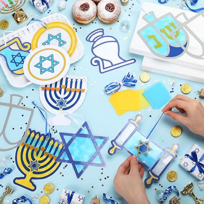 Feifeiya 24 Sets Hanukkah Suncatcher Crafts, Tissue Paper Crafts, Hanukkah - style: Hanukkah
