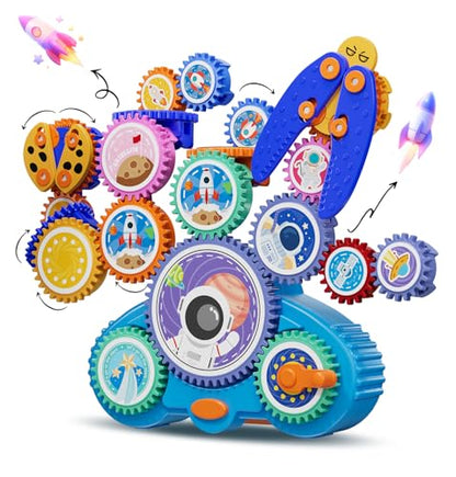 STEM Gears Toys for Kids Ages 3+, Creative Learning Building Blocks, 18Pcs Educational Construction Toy Set, Electric & Manual Dual Mode, Versatile Gear Playset Gift for Boys & Girls